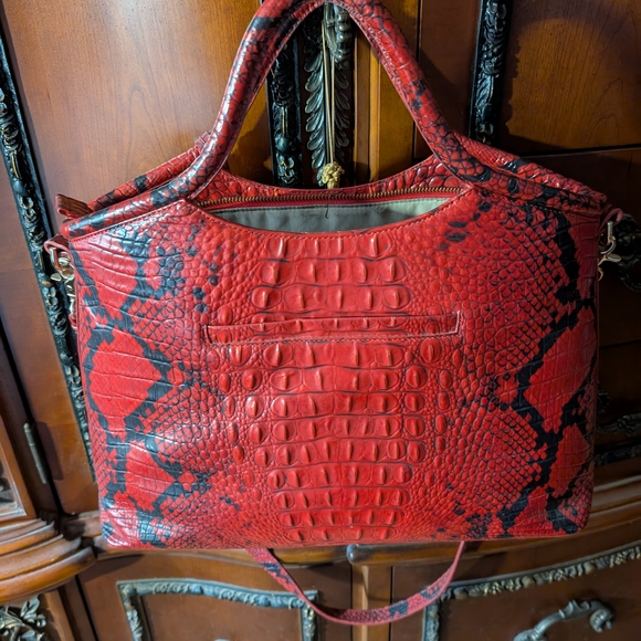 Brahmin Red and Black Exotic Textured Tote